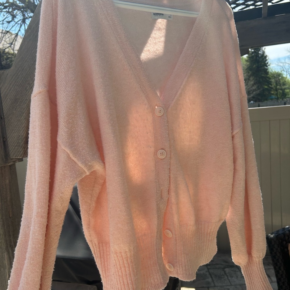 Sonoma Light Peach Button-Front V-Neck Cardigan